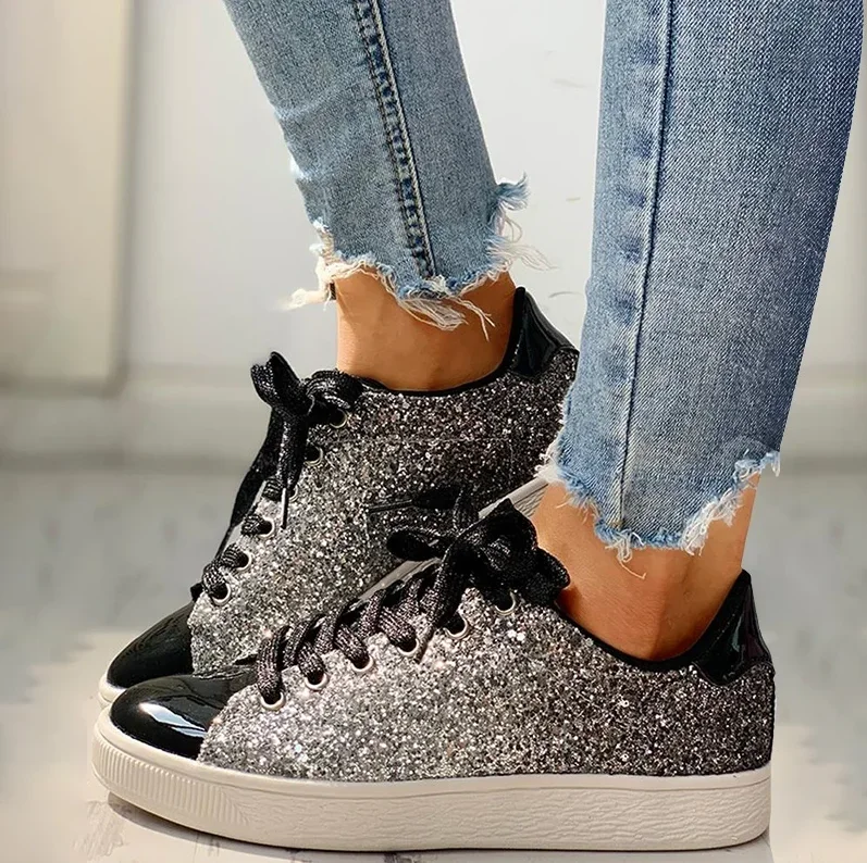 Wome Sneakers Bling Golden Shoes Casual - Uniqwear