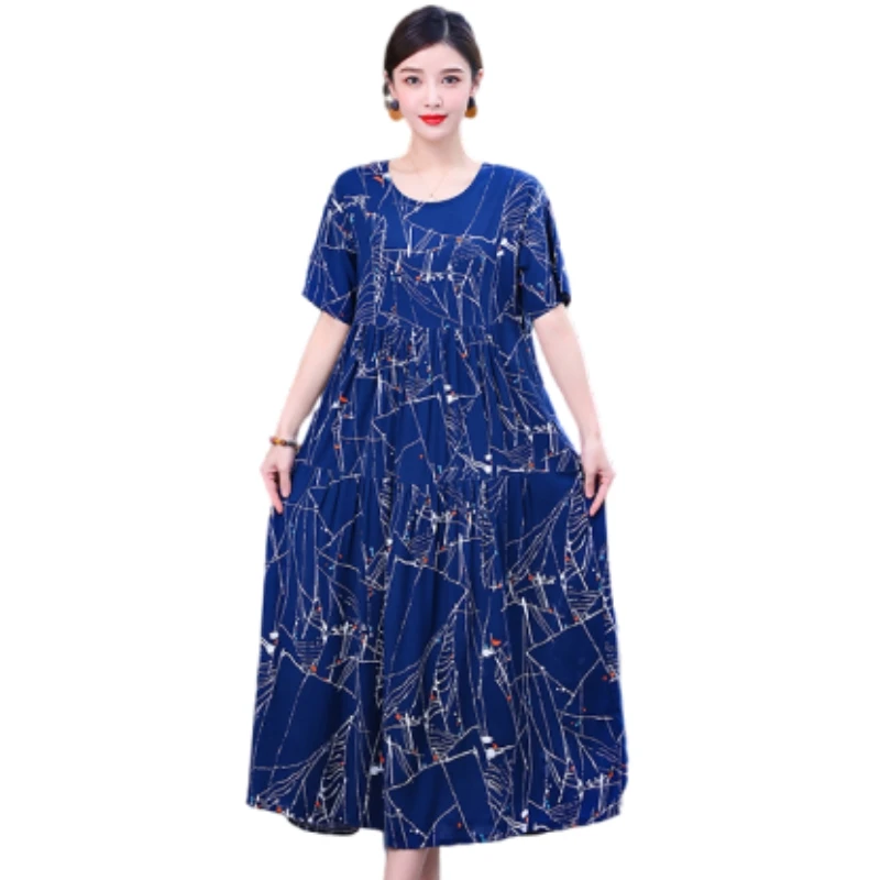 

Plus Size Arrival Women's Loose O-Neck Cotton Dress Casual Summer Dress Print Clothing
