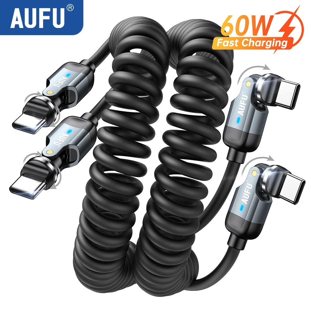 Aovo 540° USB-C to USB-C 60W Spiral Cable