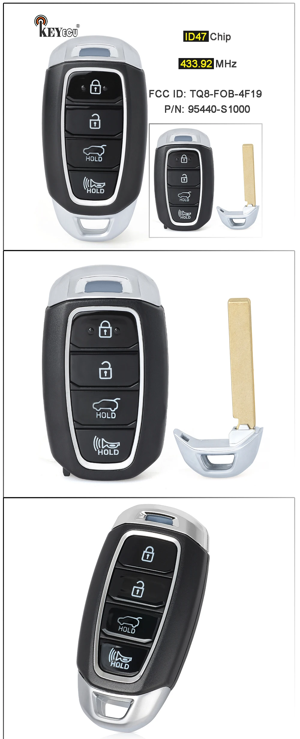 Keyforkess 433MHz ID47 Chip p/n: 95440-S1000 ID FCC: TQ8-FOB-4F19 Keyless Smart Remote Key Fob per Hyundai Santa Fe 2019 2020 - Sf82457cd68ee4236b8ae1b6e12af49a7J