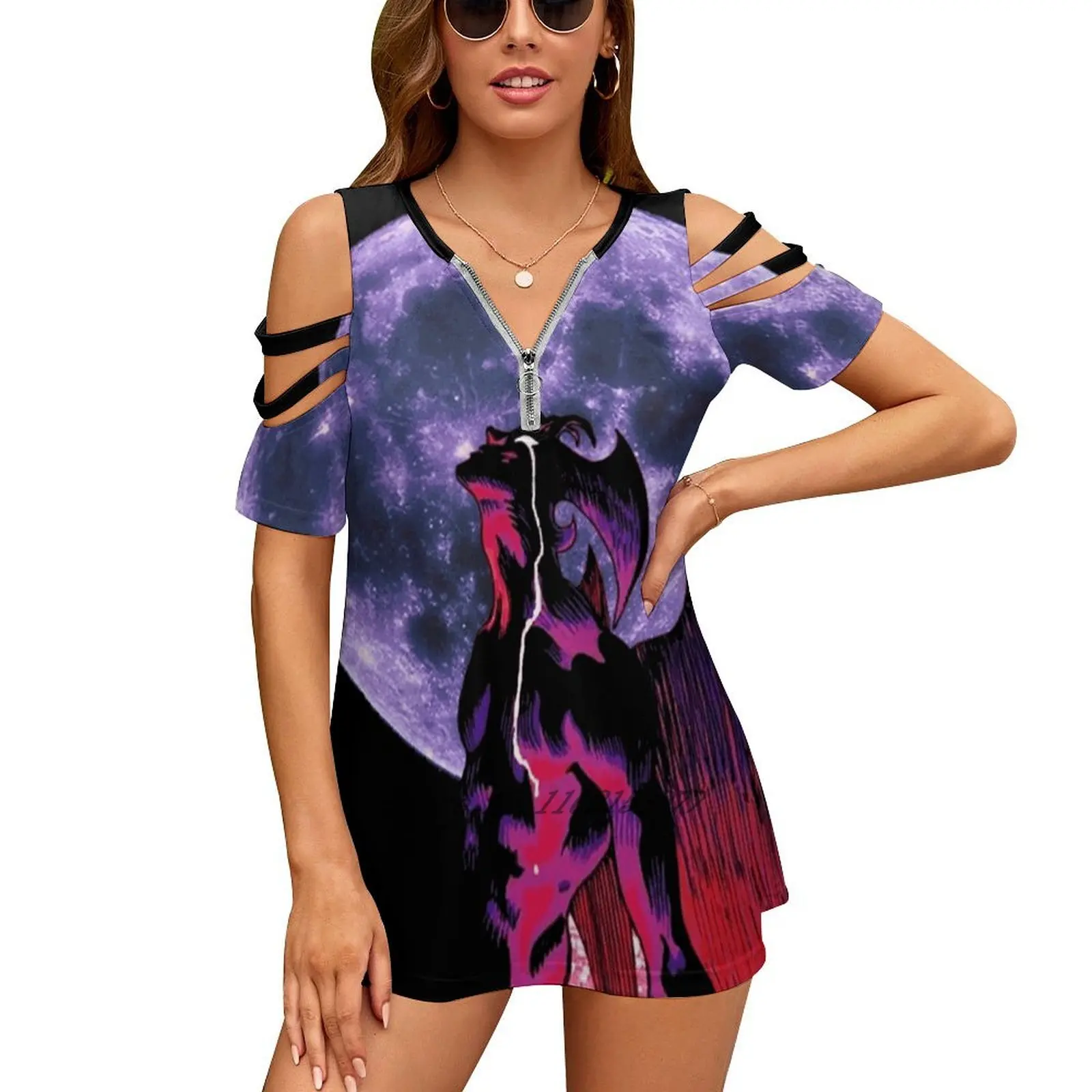 Akira Devilman Crybaby Abbigliamento Donna Scollo A V Top Cerniera Tee Donna Casual Sexy T-Shirt Akira Akira Fudo Devilman Devilman