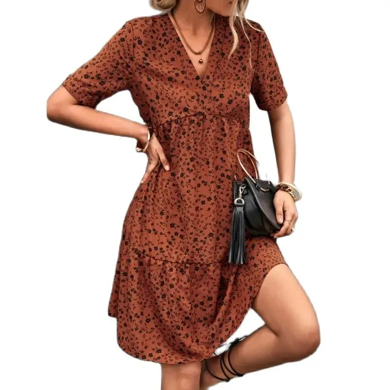 

2023 Summer Women's Fresh Sweet Fashionable And Elegant Pullover V-neck Polka Dot Print New Doll Short Sleeve Princess Dress