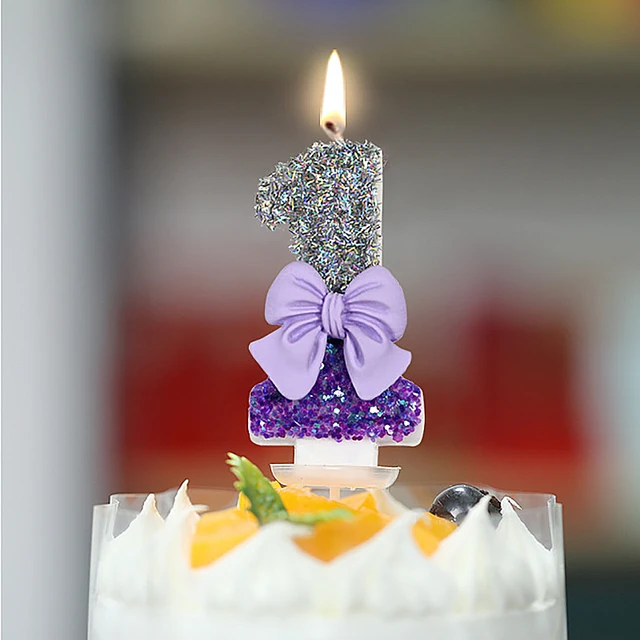 Purple Bot Knot Birthday Cake Candle Bow Tie Children's Birthday Candles 1  Year for Girl Sparking 0-9 Number Candle - AliExpress