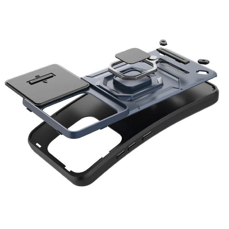 360° Rotating Metal Car Bracket Ring Phone Case with Push-Pull Lens Protection