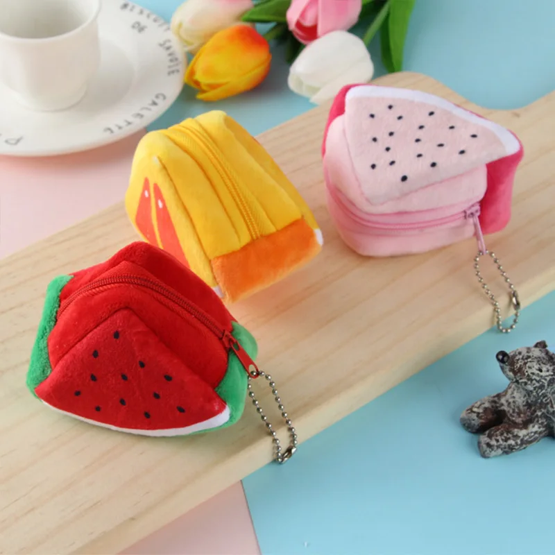 Plush Coin Purse Cartoon Fruit 10cm Triangle Coin Wallet Storage Bag Pendant Children's Gifts