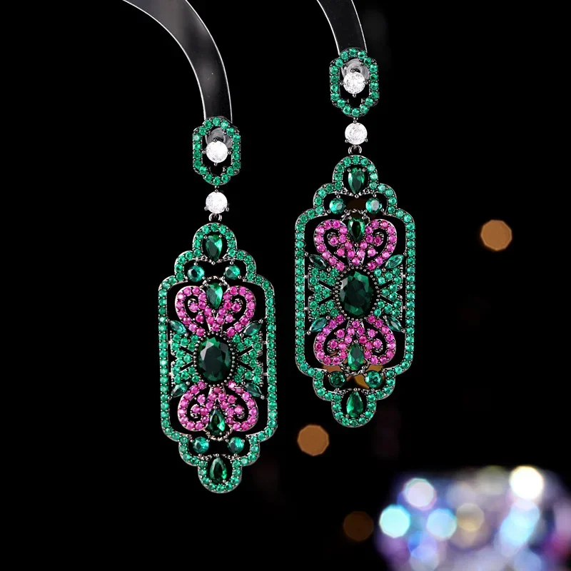 

Luxury Jewelry Classic Dangle Earrings for Women Elegant Shiny Zircon Green White Earrings Party Jewelry Gift Chinoiserie