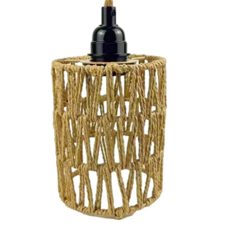 Rattan Lampshade Vintage Cylinder Pendant Light Shade Lamp Cover Replacement For Dining Room Bedroom Study Room Lofts Kitchen decdeal stretch solid diamond lattice dining chair cover