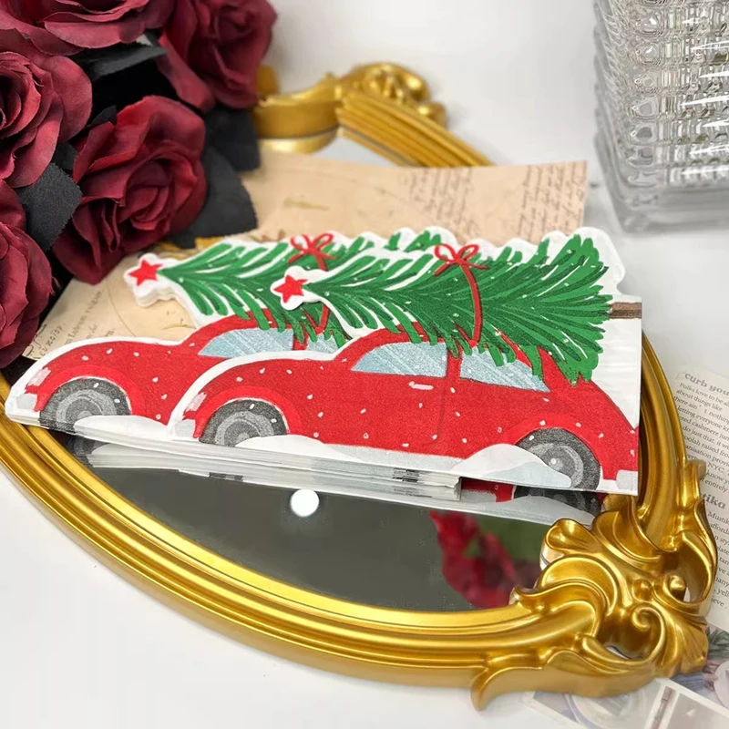 20Pcs/Bag Christmas Tree Red Car Decoupage Paper Napkins Cute