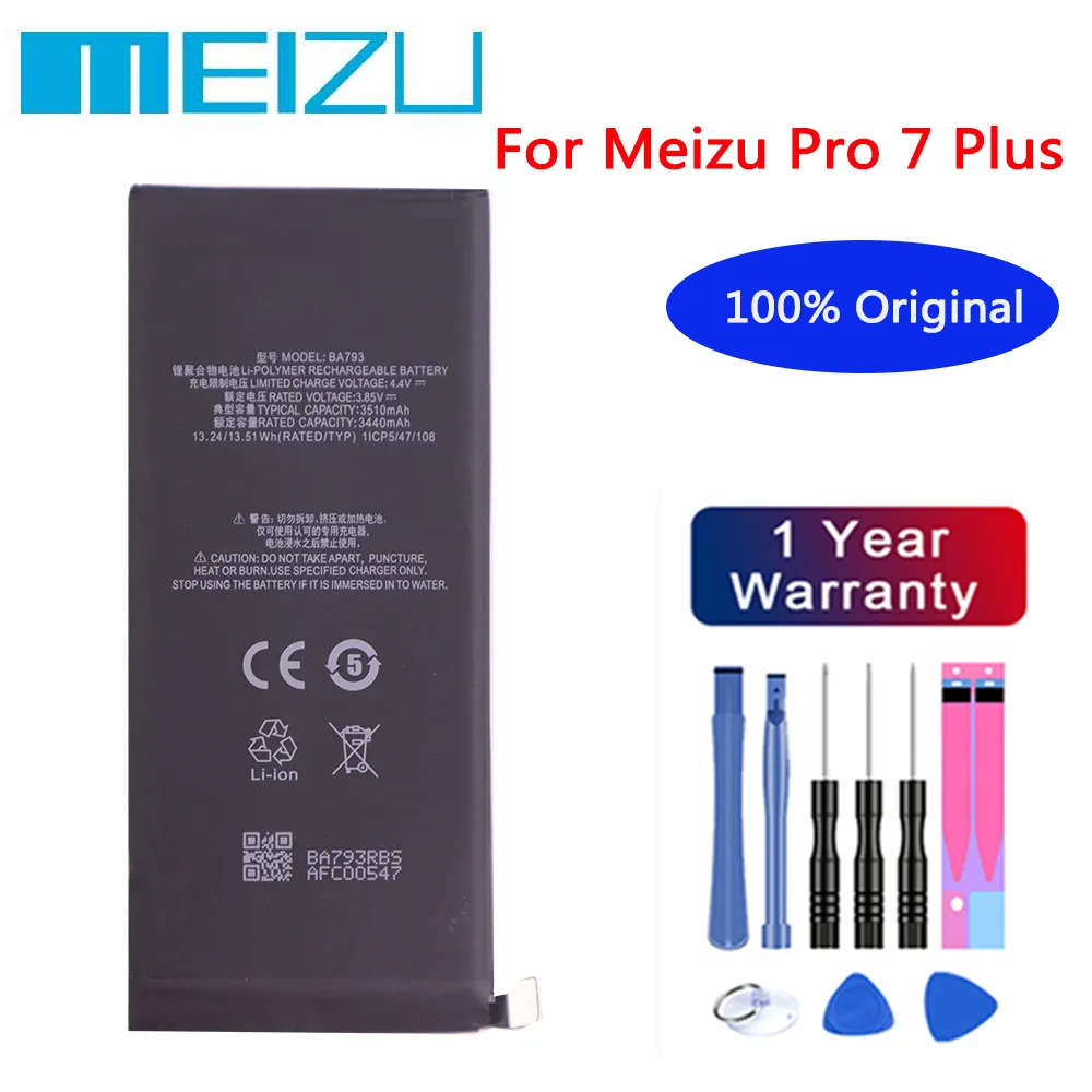 

High Quality Original Battery For Meizu Pro 7 Plus M793 M793H M793M M793Q 3510mAh BA793 Phone Battery In Stock + Tools