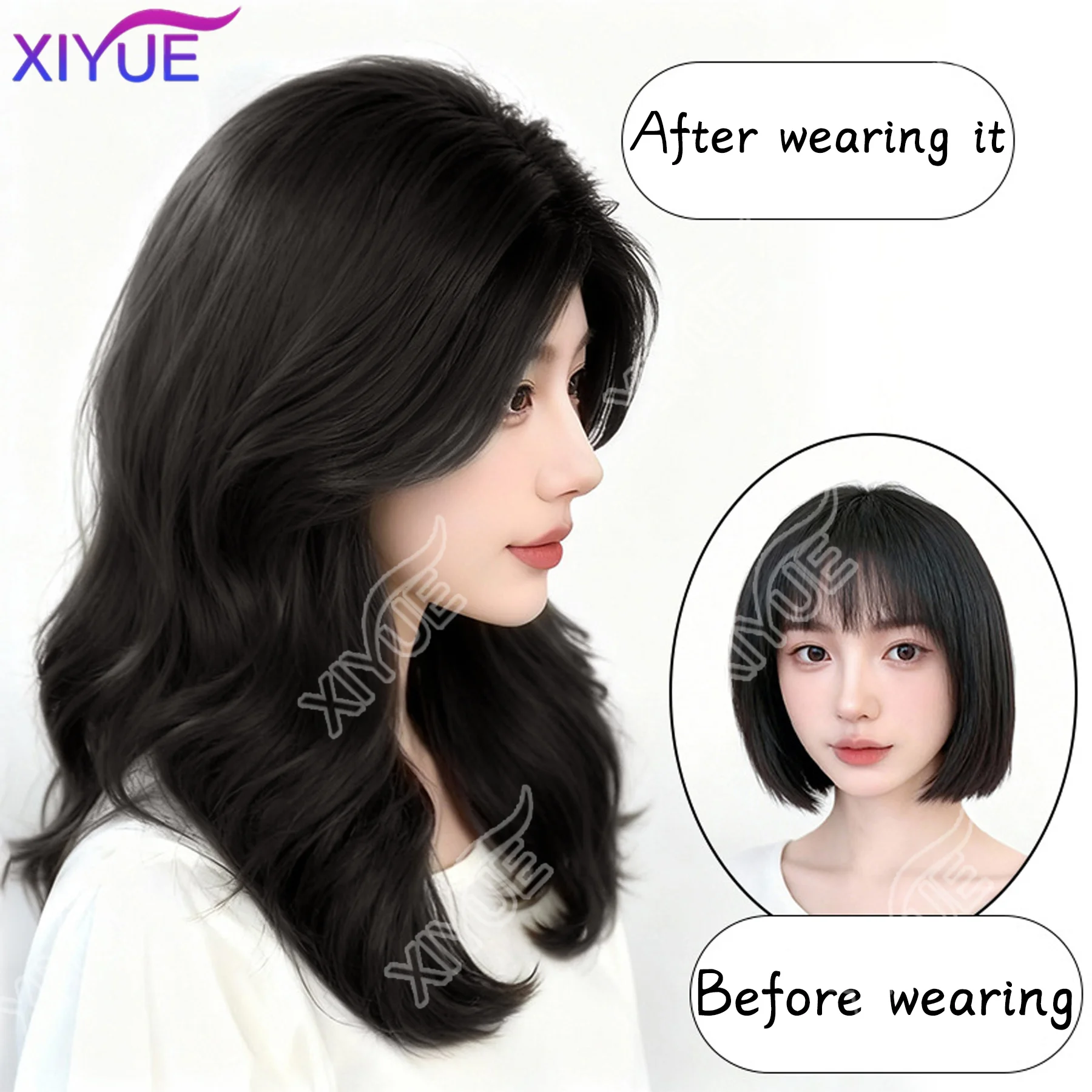 XIYUE cool brown Wavy Synthetic Wigs Medium Length Middle Part Wig for Women Daily Party Wedding Use Heat Resistant
