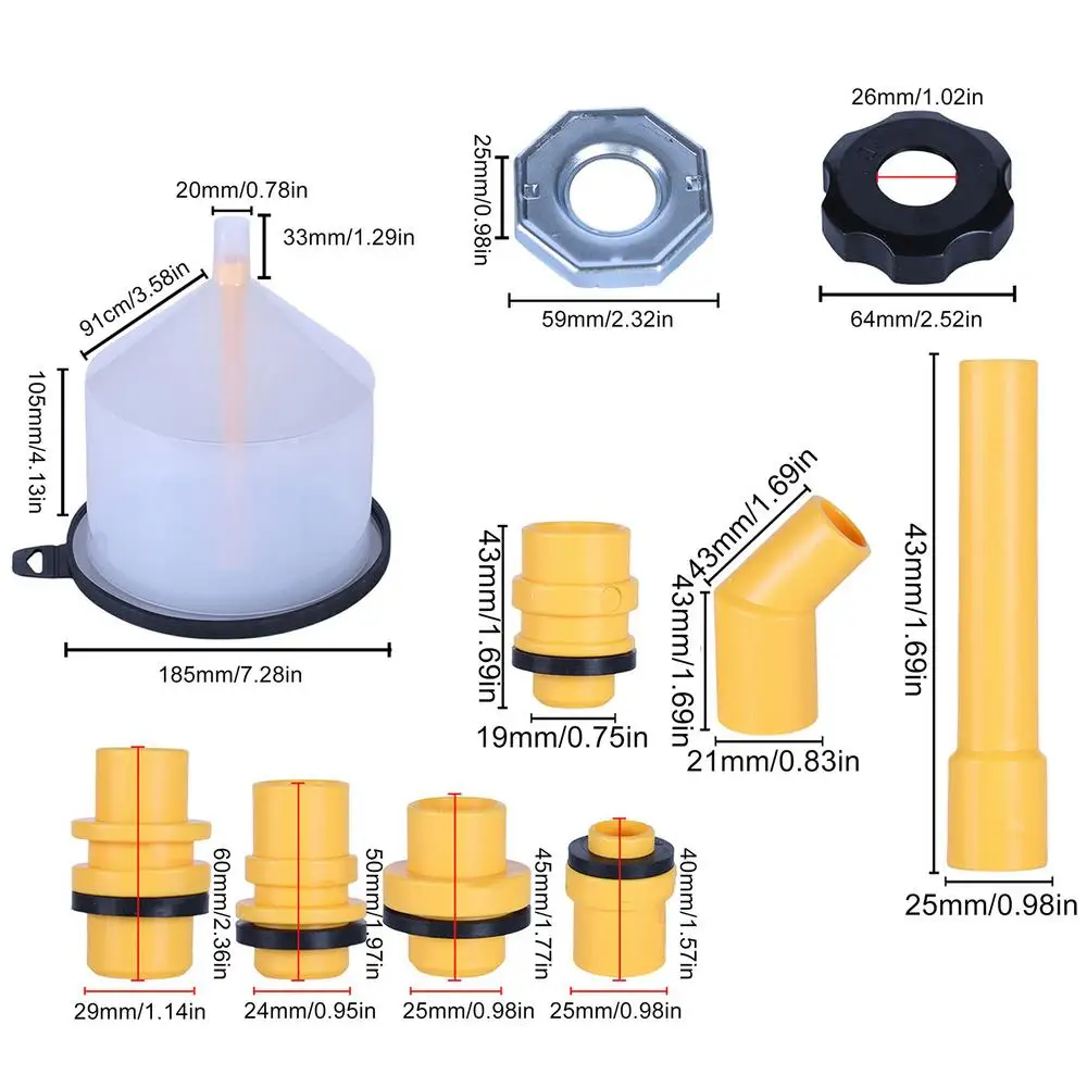 ערכת דחיסת קירור עם משפך רדיאטור בעל 15 חלקים - ציוד למערכת קירור נגד דליפות למיכל RV, נוזל בלם ומגב חלון