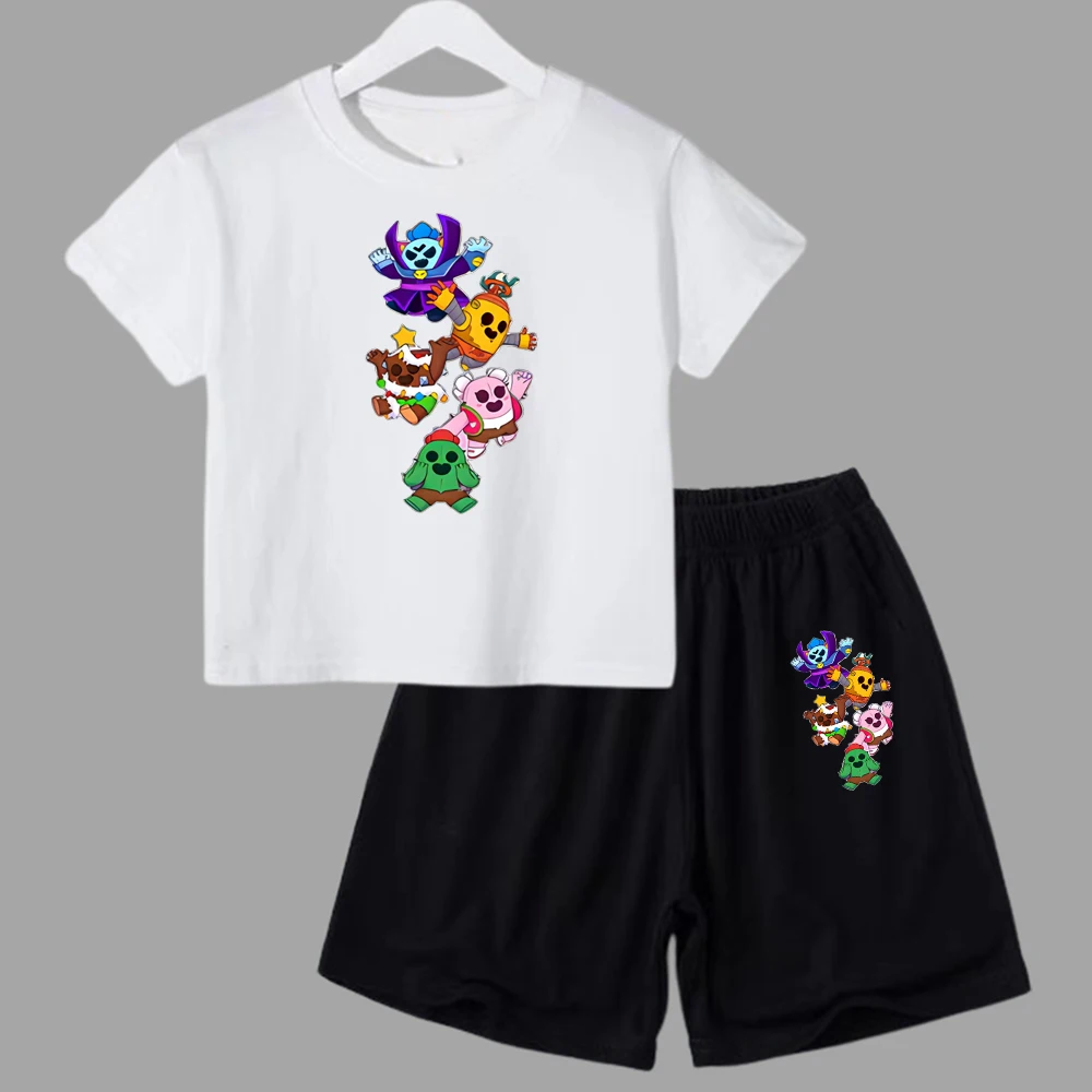 thumbnail image 1 of Conjunto de 2 piezas de camiseta y pantalones cortos de manga corta para niños y adolescentes de verano 2024, divertido juego de lucha, Anime, Cosplay, ropa de algodón para niños y bebés, 1 of 5