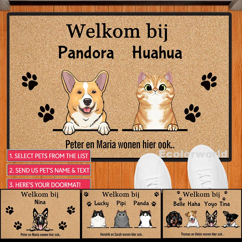 

Personalized Pet Mat Custom Welkom Bij Dog Cat Doormat Rug Floor Mats Carpet Home Decor Accessory Pets Owners Lovers Gift