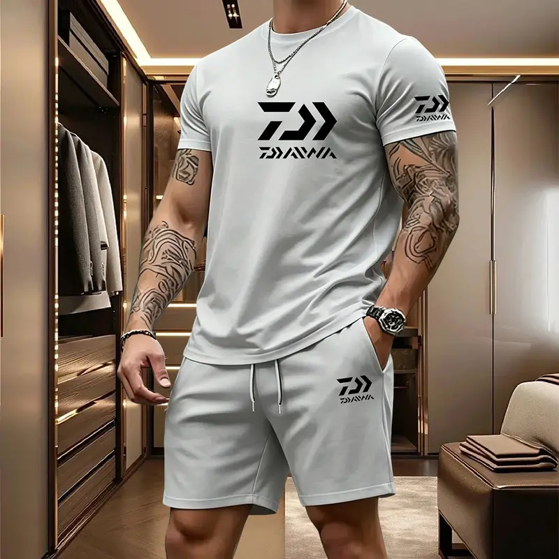 2026 Summer Men's Short Sleeved T-shirt Drawstring Shorts Set Breathable Outdoor Sports Set Men's Daily Fishing Suit - Image 23