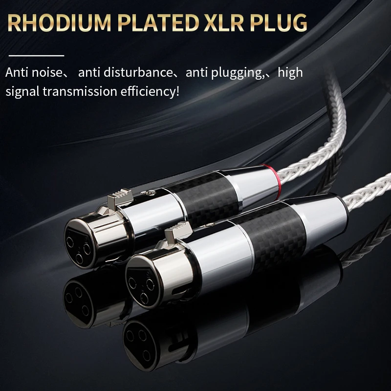 YYAUDIO-Pure 7N OCC cabo de áudio prateado com fibra de carbono, XLR equilibrado conector, 3 pinos, Hifi, XLR, 1 par