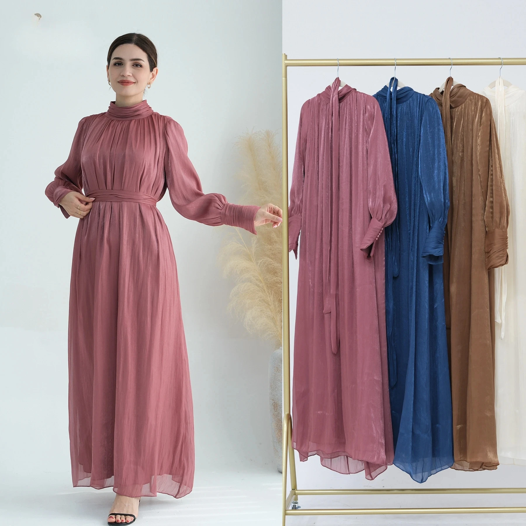 

Ramadan Eid Satin Abaya Turkey Islam Arabic Muslim Fashion Long Dress African Dresses For Women Robe Musulmane Femme Vestidos