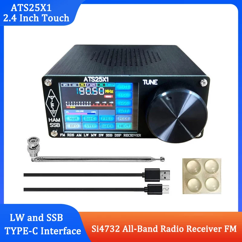 

ATS25x1 Upgraded 2.4 Inch Touch Screen Si4732 Full Band Radio Receiver FM LW MW and SSB Built-in lithium Battery with Antenna