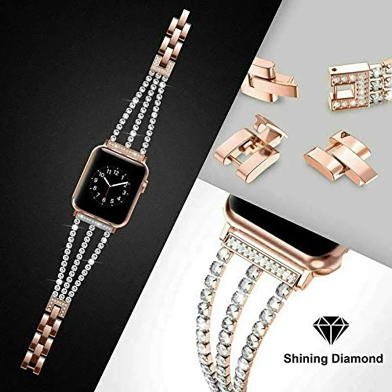 

Ремешок металлический для Apple Watch 45 мм, браслет с украшениями для Apple Watch 38 мм 40 мм 42 мм 44 мм, IWatch 7 6 Se 5 4 3