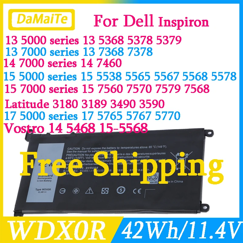 Bateria do Portátil Dell Wdxor Wdx0r 42wh Inspiron 13 5368 5378 7368 14 7460 7472 5468 15 5538 5567 5568 5378 7368 17 5765 3189