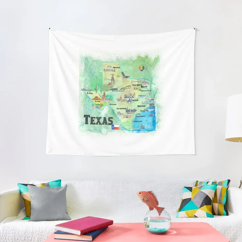 

USA Texas Travel Poster Map with Highlights Tapestry Room Design Aesthetic Room Decoration Custom Tapestry