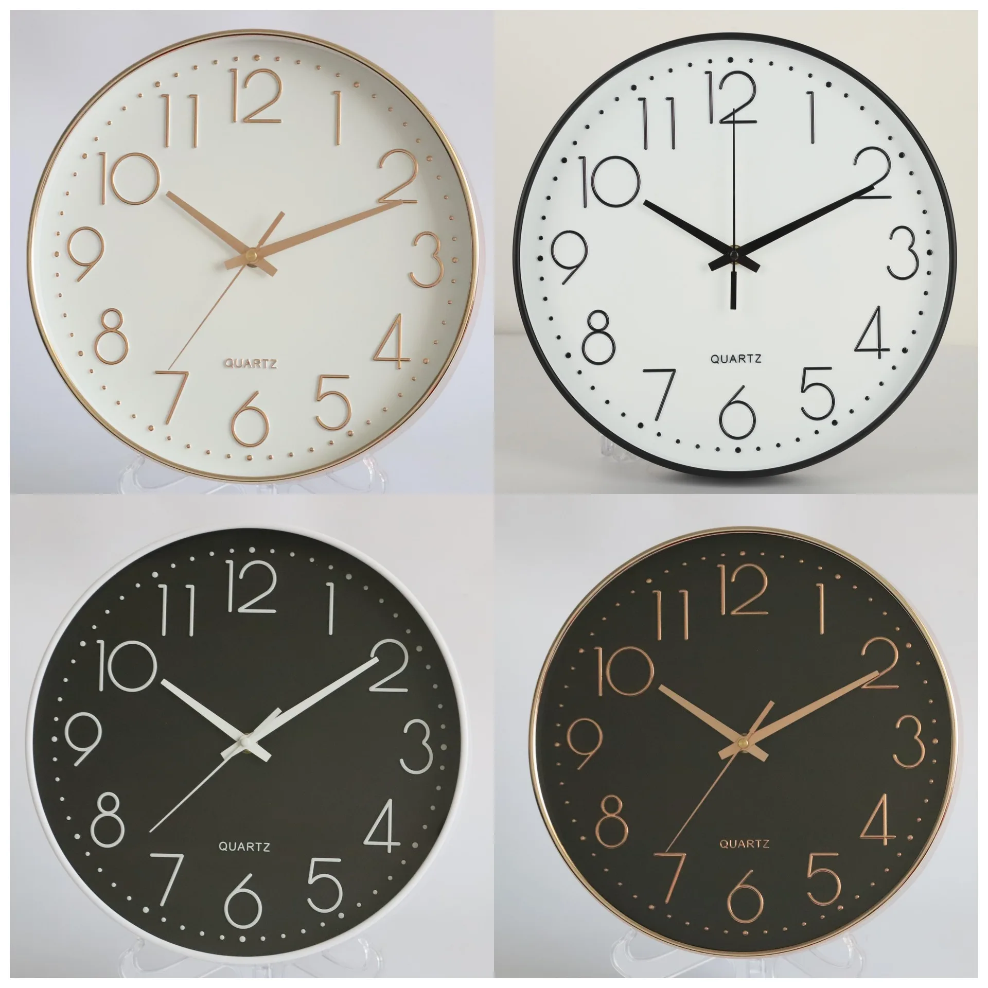 

【 12 Inch 30CM 】 Silent Wall Clock Creative Fashion Home Living Room Three-dimensional Digital Minimalist Watch Wholesale