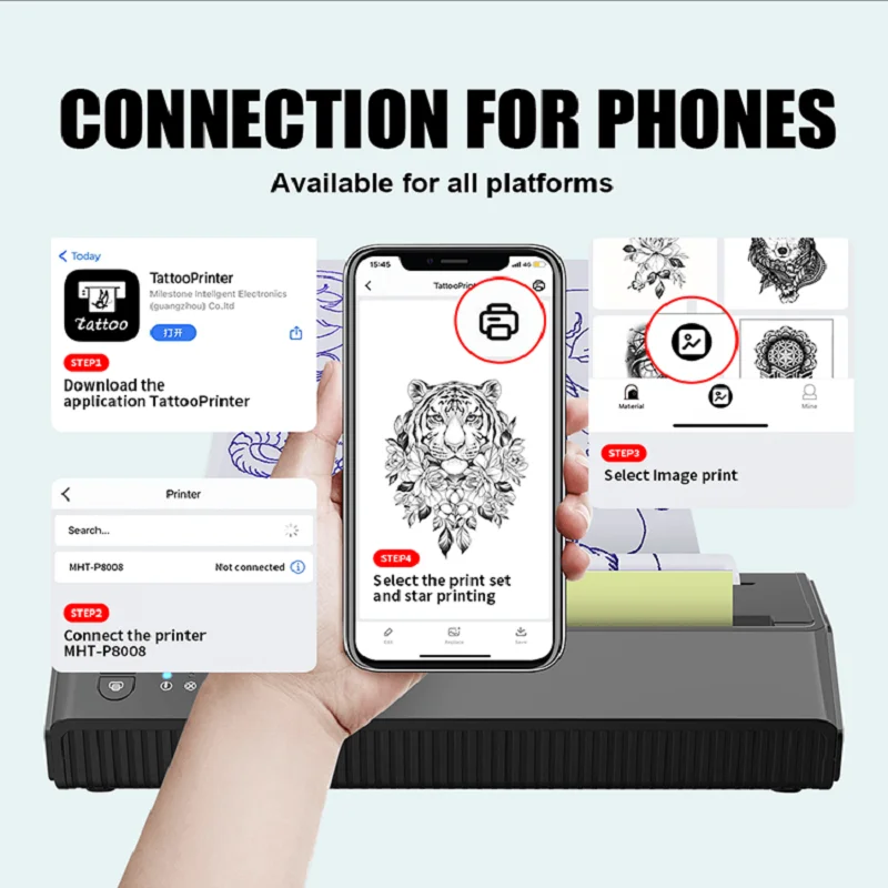 Peripage A4 Tattoo Stencil Printer for Tattooing Artists Bluetooth Inkless  Transfer Thermal Copier Machine Compatible with Phone - AliExpress