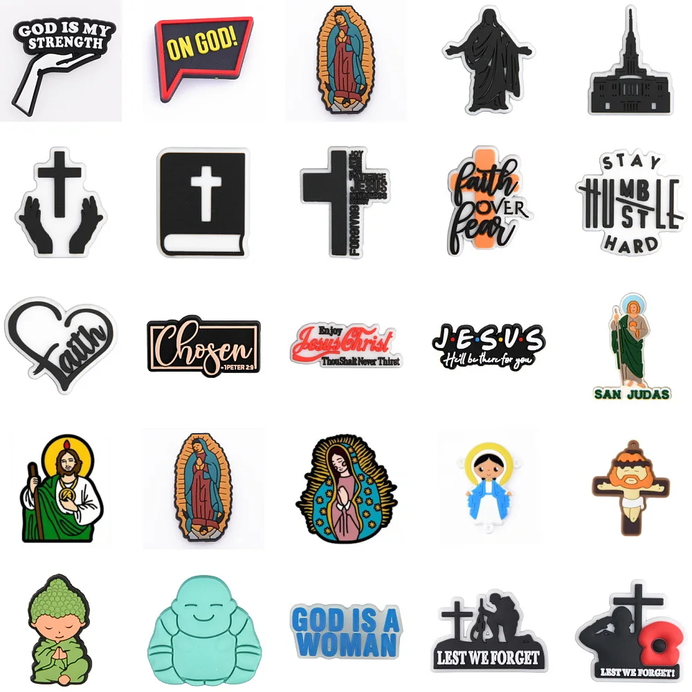 

1pcs Goddess Jesus God Shoe Decoration Black Cross Shoe Charms Angel Women Clog Charm For Teens Kids Boys Girls Gifts