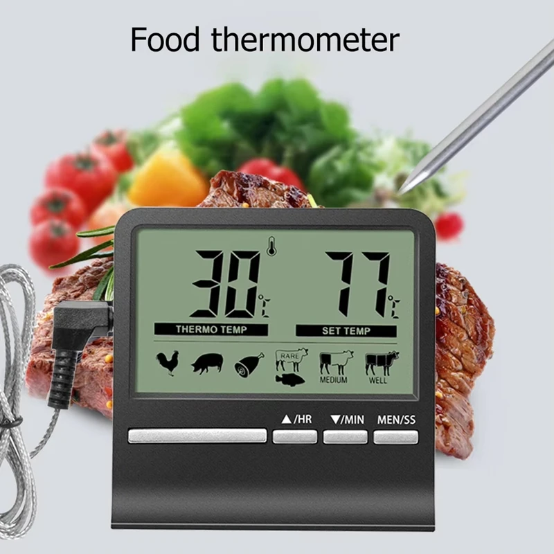 A86I-Kitchen Digital Cookingthermometer Meat Food Temperature For Oven BBQ Grill Timer Function With Heat Meter For Cooking