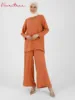 Fashion two pieces Suits Abaya Dubai soft Tops + Pants Muslim Sets Dress Abaya Dubai Muslim Islam Abayas WY1469
