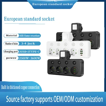 EU Plug Socket 4/3 Sockets Power Strip With 2 USB 2 Type-C Port with Night Light Wall Charger Adapter For Home Offices 1