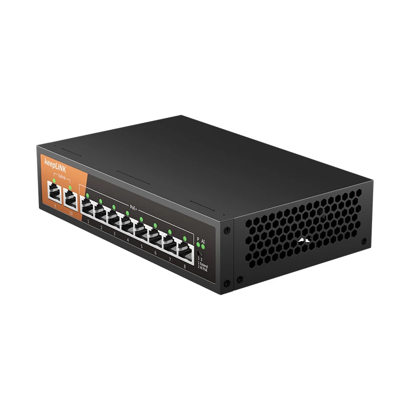 KeepLiNK 10-Port Gigabit Ethernet Switch with 8-PoE Ports and 2-Ethernet Uplink Unmanaged Plug and Play