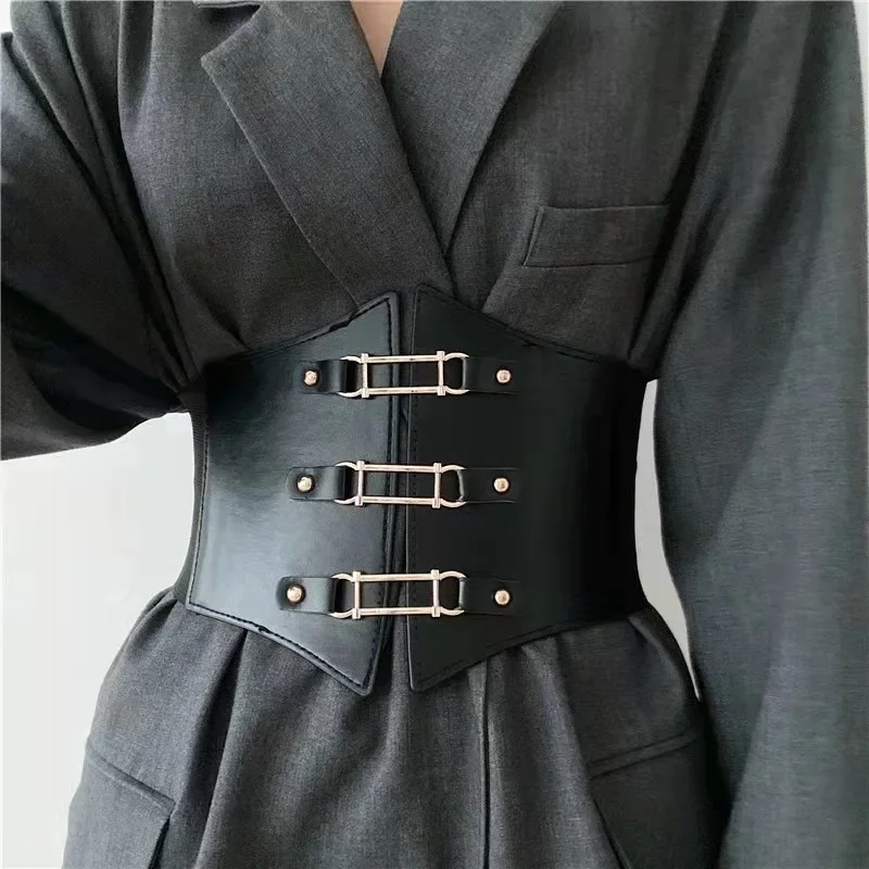 

Wide Nylon Corset Belts for Women Black PU Leather Slimming Body Lace Up High Waist Girdle Elastic Belts for Women Waist Trainer