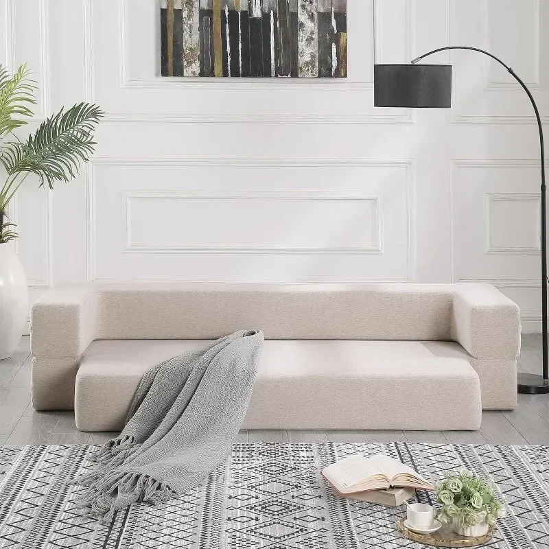 Sofa Bed Couch Folding Floor Sofa Bed Mattress 80 Linen Modern Linen Fabric couch with Washable, Queen Size