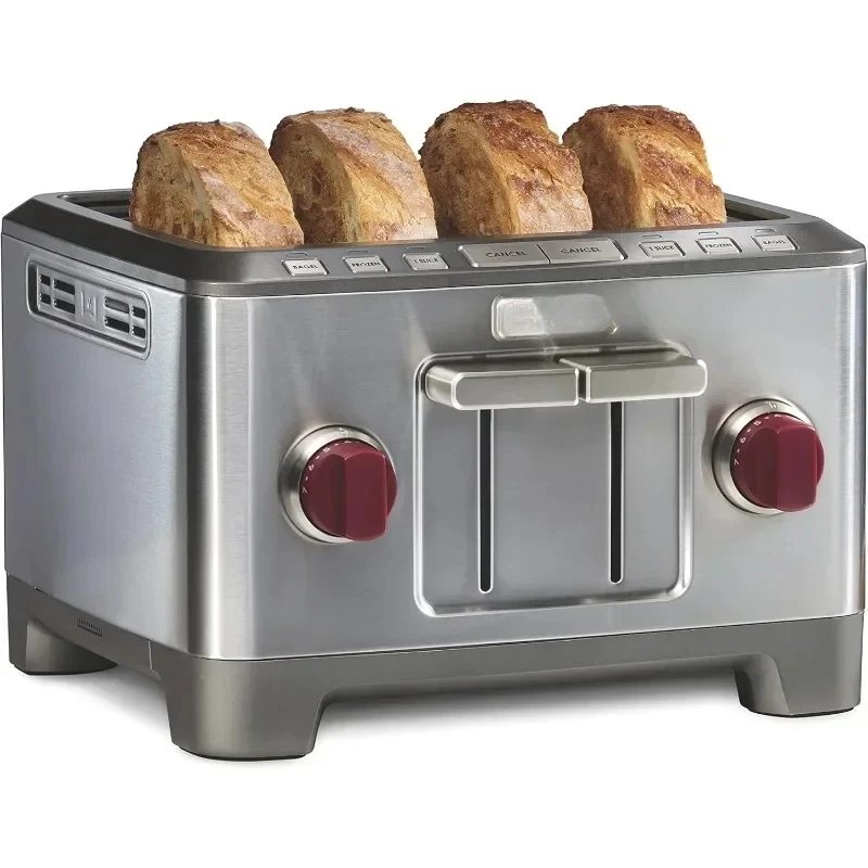 4-Slice Extra-Wide Slot Toaster with Shade Selector Bagel and Defrost Settings Red Knob Stainless Steel