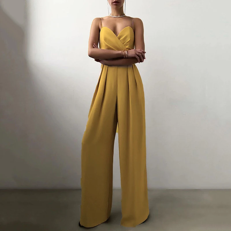 sexy Breast wrap sling women jumpsuit fashion elegant Suspender sleeveless solid party rompers High Waist Wide Leg Jumpsuits