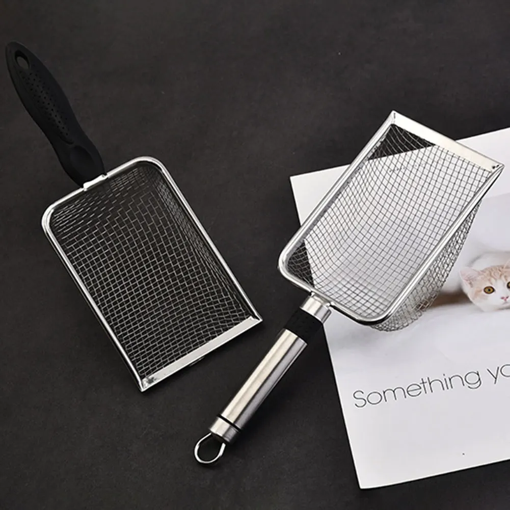 Stainless Steel Cat Litter Scoop – Fine Mesh Non-Stick Poop Shovel with Ergonomic Handle