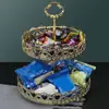 Wrought Iron Nordic Pastry Tray Gold Large Capacity Fruit Serving Tray Hollow Out Decorative 2 Tier Fruit Tray Kitchen 2