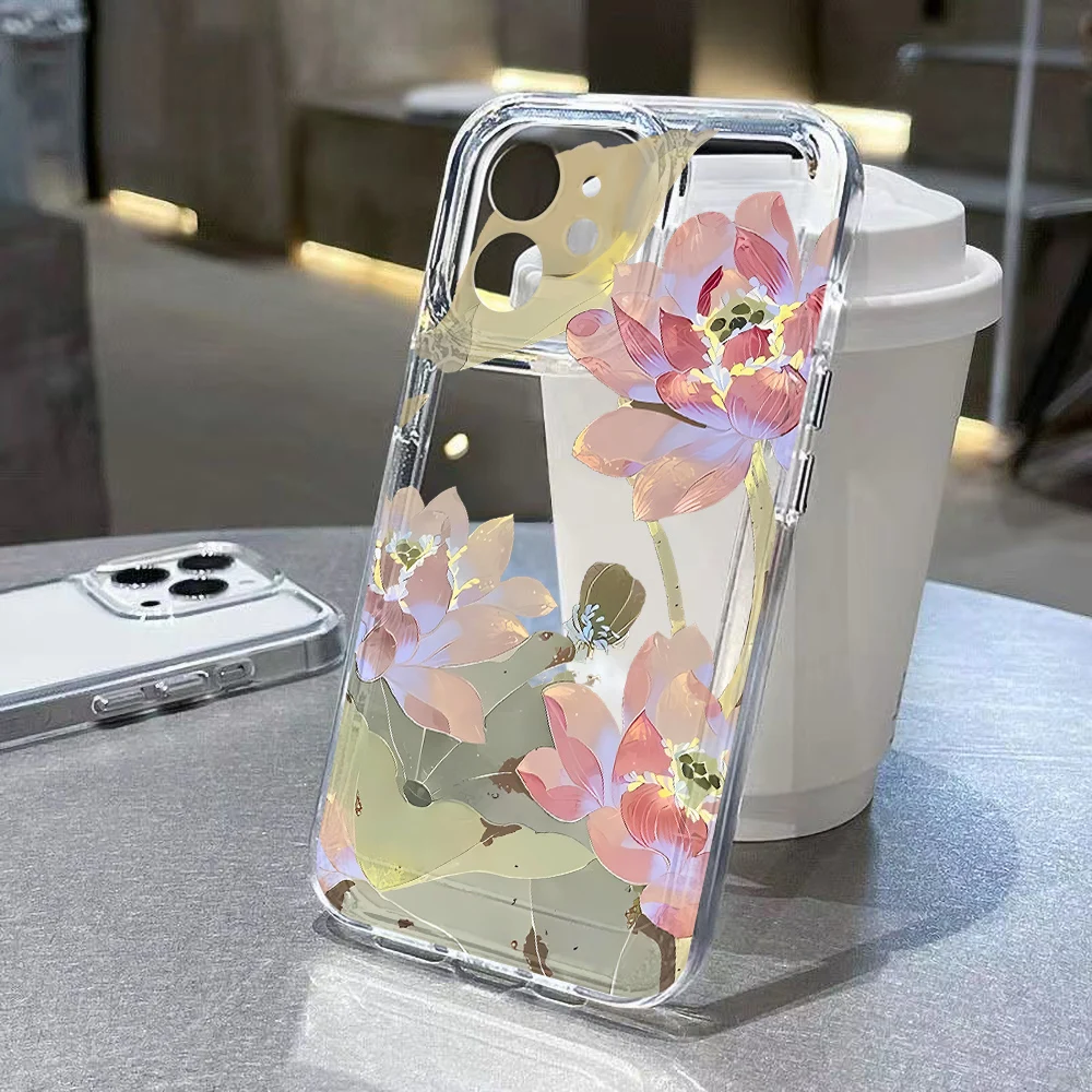 thumbnail image 1 of Funda de teléfono con flores transparentes para iPhone 11, funda para iPhone 13, 12, 14, 16, 15 Pro Max, XR, XS, X, 7, 8 SE, funda estética floral, 1 of 5