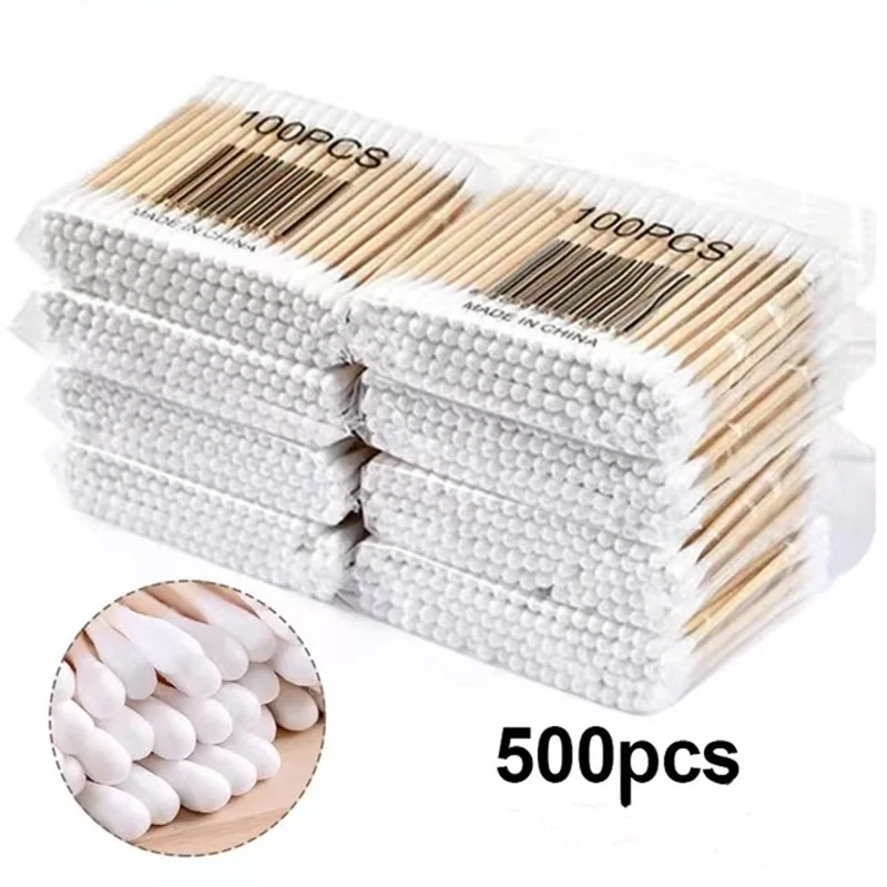 100PCS Disposable Cotton Swab Stick Double Headed Cotton Ladies' Makeup Lipstick Nose Ear Cleaning Health Care Cleaning Tools