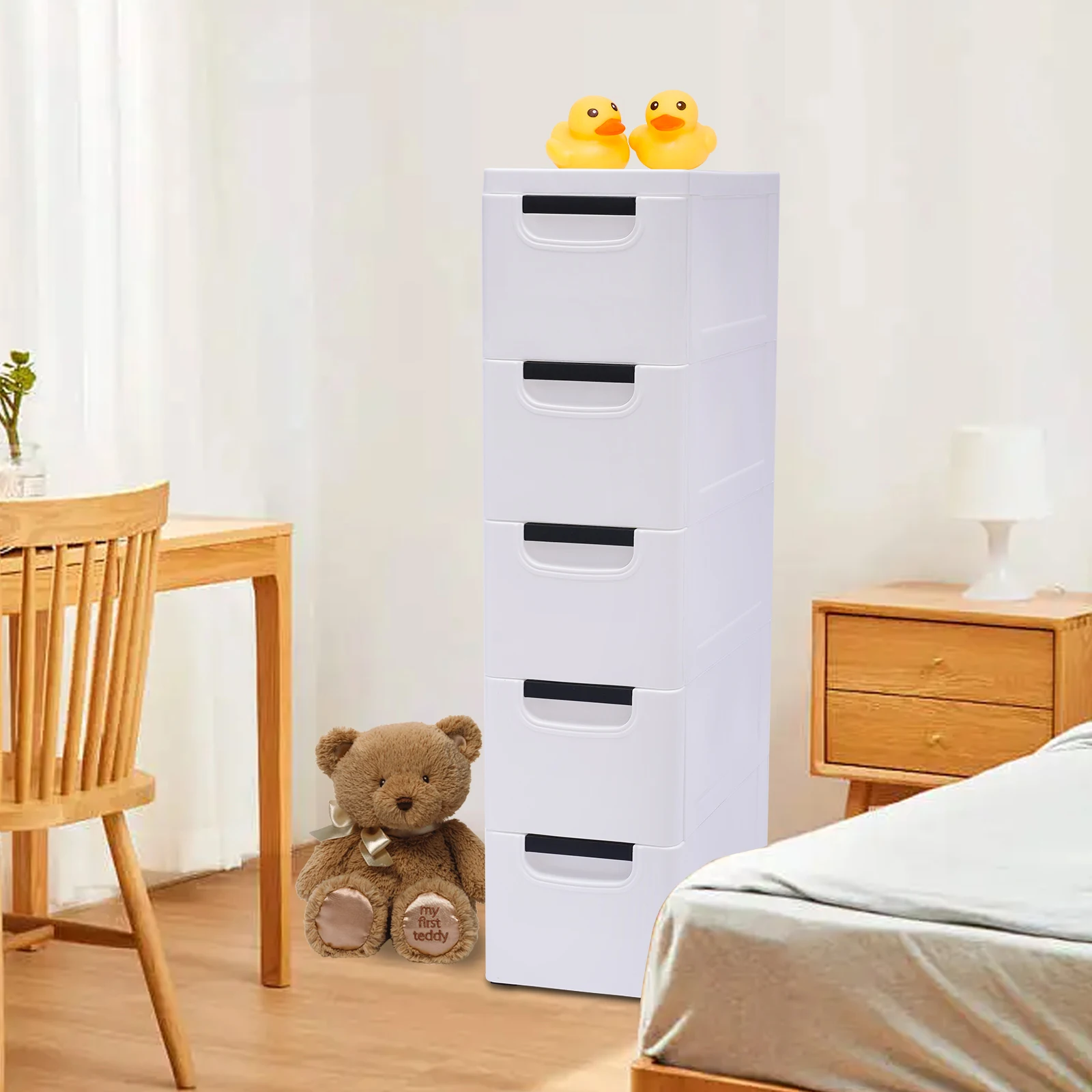 Wardrobe Vertical Tall Dresser Storage Organizer Tower With 5 Drawers Closet, Fabric Organizer Wardrobe