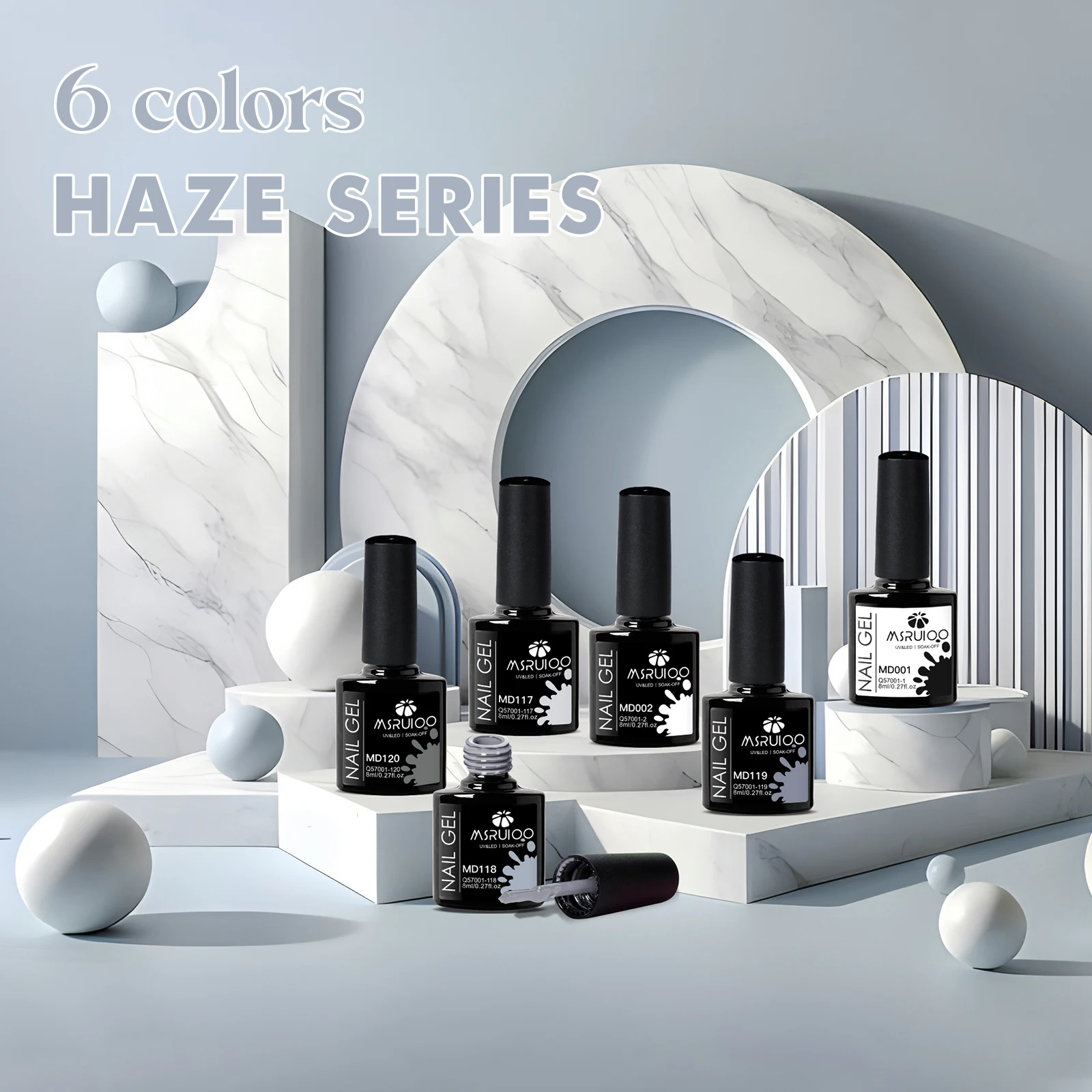 MSRUIOO 6Pcs/Set Gray Color Series Gel Nail Polish With BoxHaze Semi Permanent Nail Art Gel Varnish Manicure For Nails Winter 5