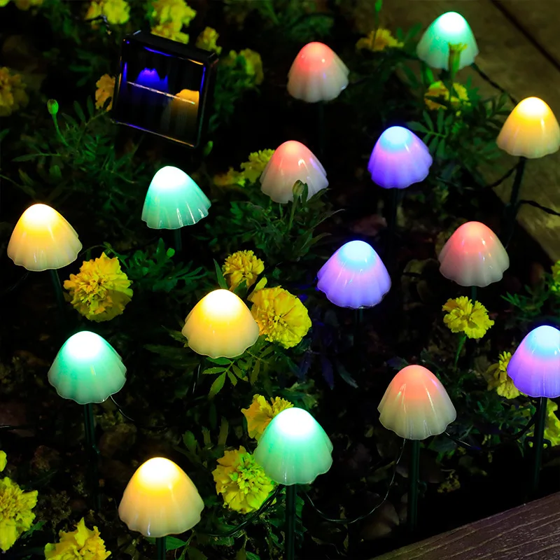 Solar Mushroom String Lights 8 Modes LED Fairy Light Outdoor IP65 Waterproof Lawn Lights Smart Photosensitive Landscape Light
