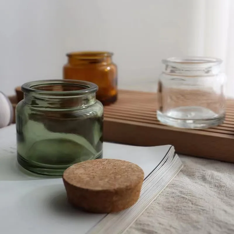 Glass Scented Candle Cup 100ml200ml Candlestick Corked Glass Jar Brown Bottle