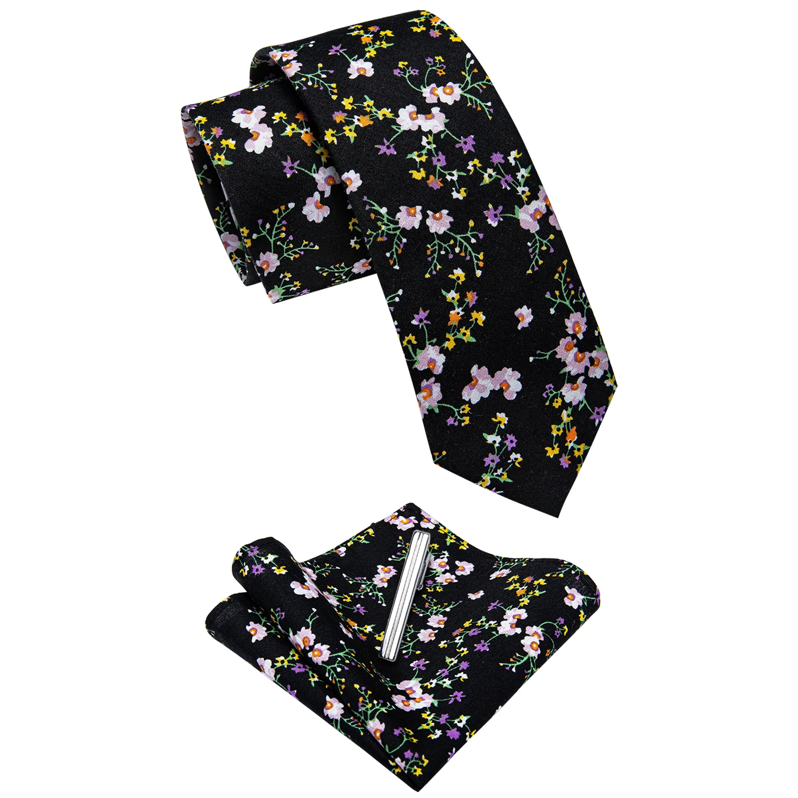 6.5CM Casual Yourties Slim Floral Men Ties Cotton Neckties Pocket Square Clips Set for Man Party Wedding Accessories
