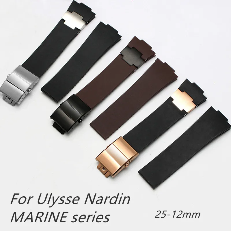 

Silicone watch strap Watchband protrusion 12mm for Ulysse Nardin MARINE series Waterproof Comfortable Folding buckle bracelet