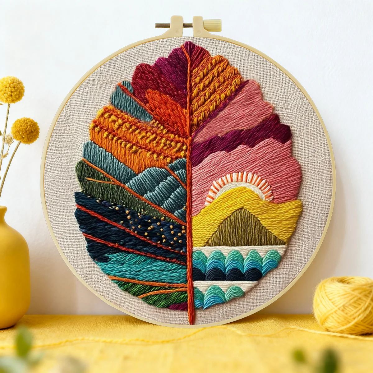 1 Stück 20X20CM/15X15CM 7,87/6,3 Zoll Blätter-Stickerei-Starter-Kit DIY-Kit DIY-Stickerei-Set Handarbeiten Heimdekoration Nähkunst