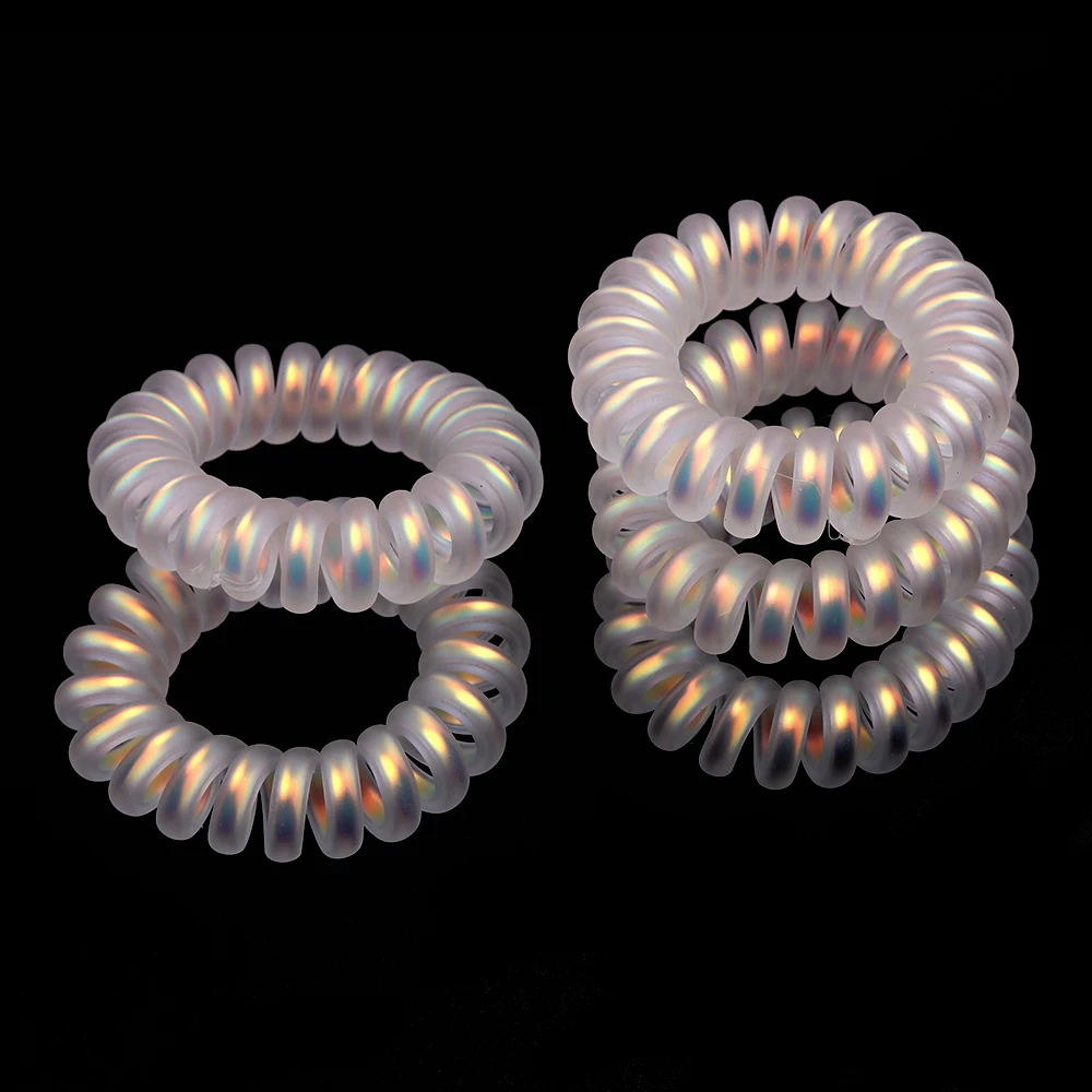 5 stücke Telefon Draht Elastische Haarband Transparent Laser Spirale Schnur Gummiband Für Frauen Mädchen Mode Headwear Haar Zubehör – Detail 15