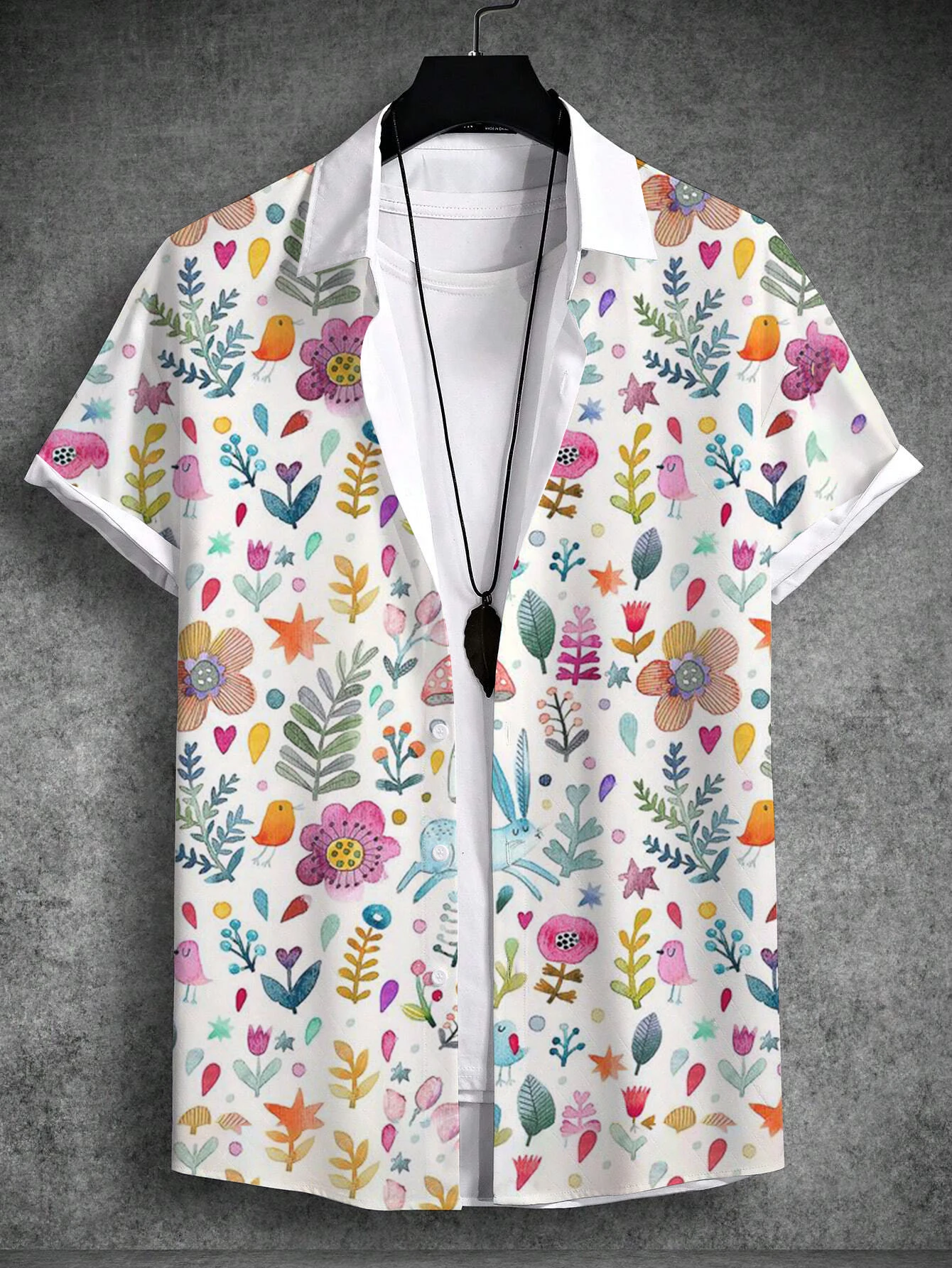 thumbnail image 1 of Camisa hawaiana de verano, camisa unisex con estampado de conejo, huevo, feliz Pascua, cuello vuelto, calle, exterior, manga corta, abotonada, ropa para hombre, 1 of 4