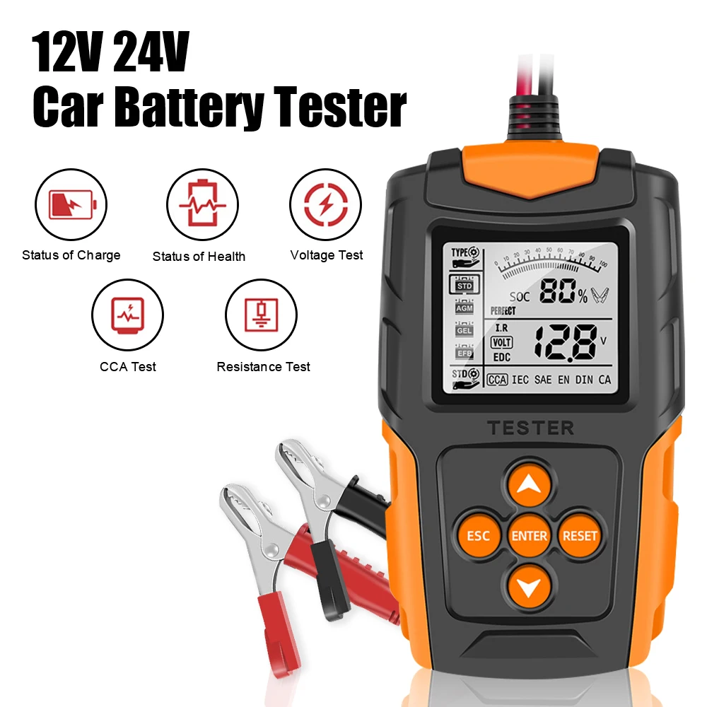 

Car Battery Tester Battery Analyzer 12V 24V Auto Diagnostic Tools For Wet/GEL/Lead-acid Battery Digital Cranking Charging Tool