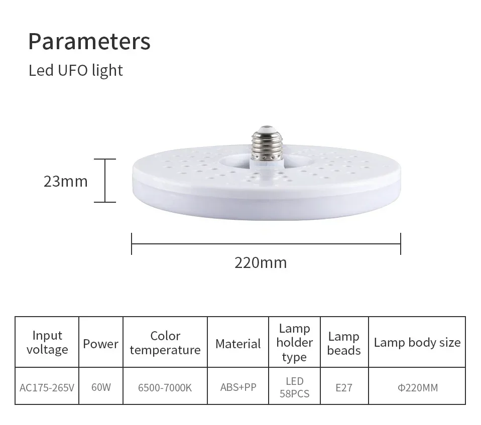 Description Picture 3 of item28W/40W/60W LED Bulb E27 85-265V LED Lamp Indoor Lighting Super Bright UFO Light Bulb For Home Office Garage Warehouse Lighting